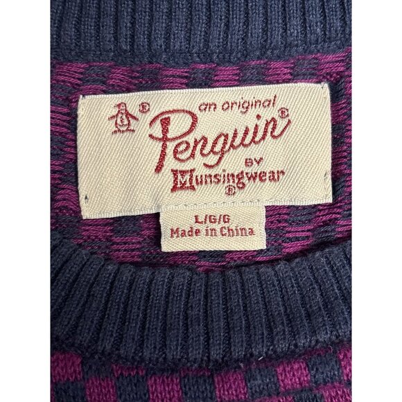 Original Penguin Checkered Sweater Long Sleeve Crew Neck Mens Size L Cotton Blen - Picture 6 of 9